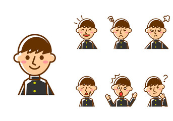 男子学生　表情　上半身　セット