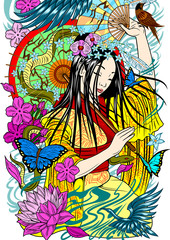 Beautiful geisha with an umbrella