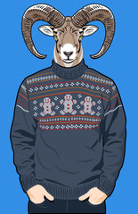ram of warm male sweater with a pattern in the form of little people