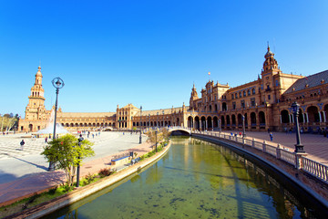 Obraz na płótnie Canvas A beautiful view of Spanish Square, Plaza de Espana, in Seville