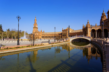 A beautiful view of Spanish Square, Plaza de Espana, in Seville