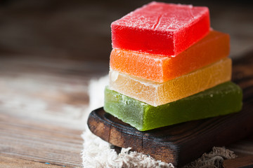 Assortment of traditional fruit marmalade, colorful dessert
