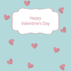 Greeting card with Valentine's Day with a gently green background and pink hearts.