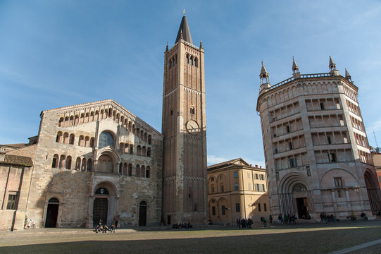 The baptistery and the cathedral of Parma