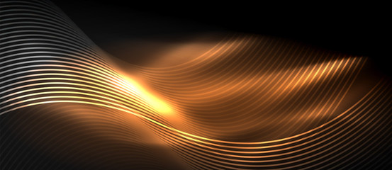 Glowing abstract wave on dark, shiny motion