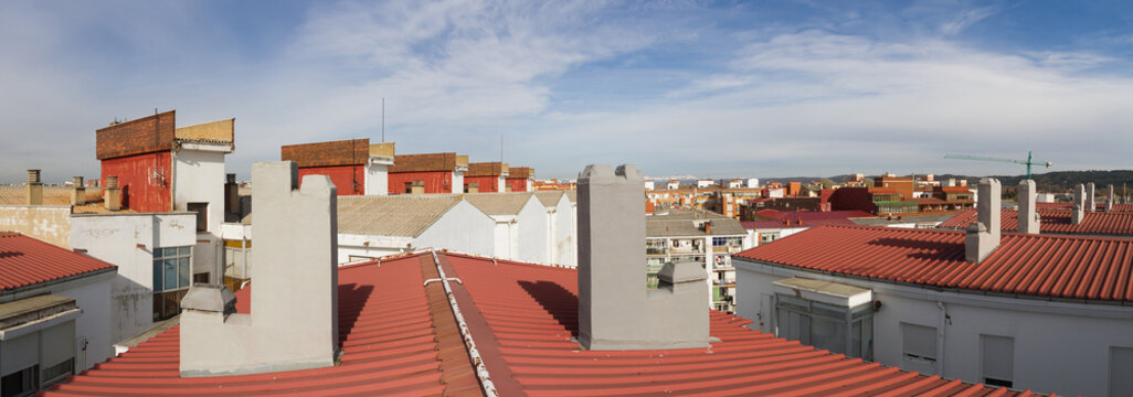  Vista panoramica de Azoteas y tejados chimeneas en edificios