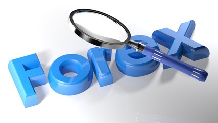 Magnifier on blue Forex - 3D rendering