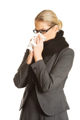 Sneezing sick woman