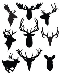Obraz premium Set of silhouettes of horned deer