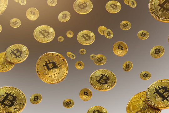 Golden bitcoin isolated on white background
