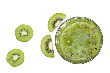 Fototapeta na wymiar Kiwi smoothies and kiwi fruit isolated on white background from top view