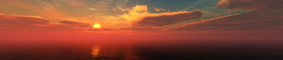 Fototapeta premium beautiful sea sunset, panorama of the ocean under the sky, 3d rendering 