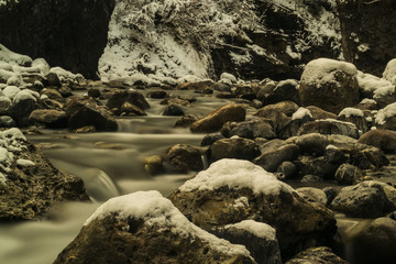 creek with snow warm