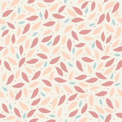 Seamless background,floral pattern. Pink and peach leaves scattered on a beige background, textures, vector illustration