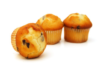 Fresh chocolate chip muffin close up.
