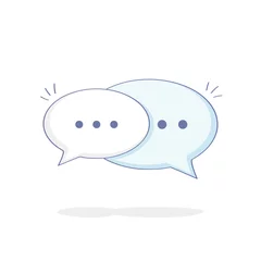 Gordijnen Cute cartoon Chat Speech Bubbles. Flat outline vector illustration icon of Communication, Contact, Talking, Messaging, Chat or Dialogue © BadBrother
