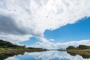 landscape with lake and reflection of clouds