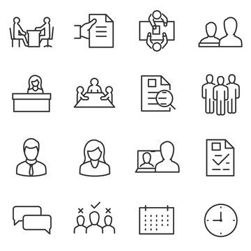 job interview icon set. linear design. choice of employee. Line with editable stroke