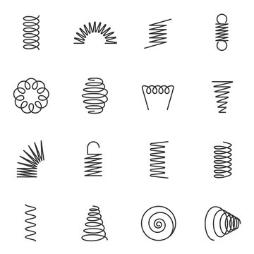 Metal springs icons set. silhouette of spring linear design. Line with Editable stroke