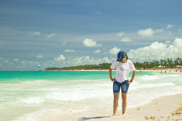 A girl on the beach in Punta Cana, Dominican Republic.