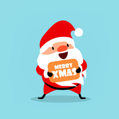 Santa Claus wishes Merry Christmas. An element from the New Year collection. Vector illustration isolated on light blue background
