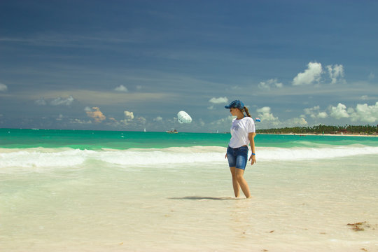 A girl on the beach in Punta Cana, Dominican Republic.