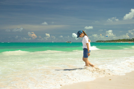 A girl on the beach in Punta Cana, Dominican Republic.