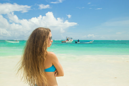 A girl on the beach in Punta Cana, Dominican Republic.