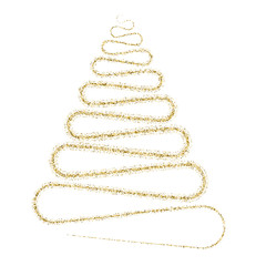Golden particle wave in form of christmas tree isolated on white background. Glitter trail vector illustration