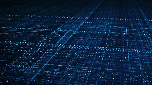 Dolly shot of blue multilayered grid. Information technology sci-fi concept. Computer generated seamless loop animation 4k (4096x2304)

