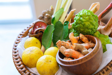 Herb thai spa using ginger, galangal, lemon, bael, lemon grass, bergamot.