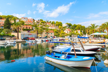 Fishing boats in beautiful Splitska port on Brac island, Croatia
