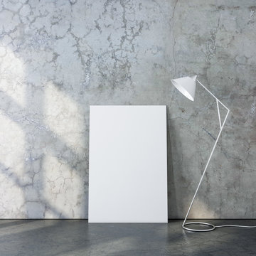 Blank canvas Poster mockup with floor lamp. 3d rendereing