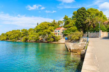 Beautiful beach on coast of Brac island in Splitska village, Croatia
