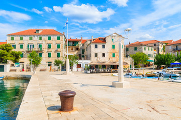 View of Postira port with beautiful old houses, Brac island, Croatia