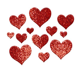 Set of glitter heart shape decorations for Valentine Day