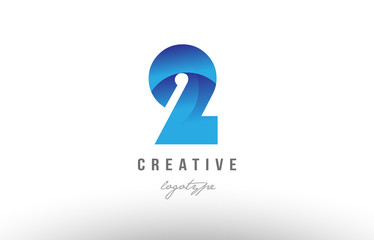 2 two blue gradient number numeral digit logo icon design