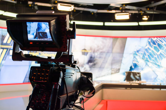 Video Camera Lens Recording Show In Tv Studio Focus On Camera Aperture