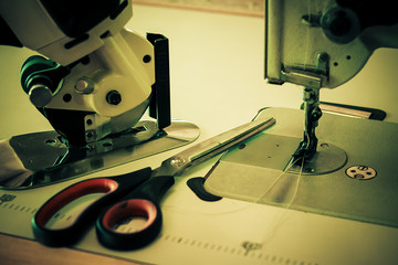 electric scissors for cutting are on the table ready to work