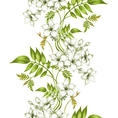 Vector seamless floral pattern with jasmine flowers.