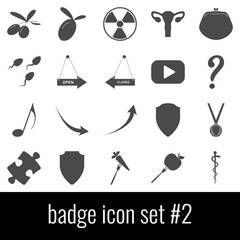 Badge. Icon set 2. Gray icons on white background.