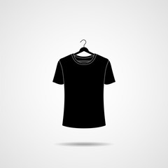 Male t-shirt on the hanger black silhouette. Vector illustration