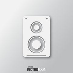 Obraz premium Speaker icon in white style with shadow isolated on grey background.