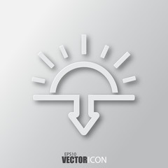 Sunset icon in white style with shadow isolated on grey background.