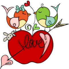 Loving birds on top of red apple cupid
