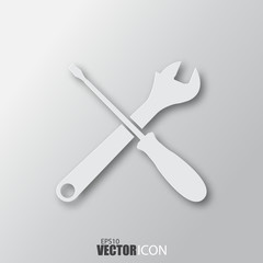 Tools icon in white style with shadow isolated on grey background.