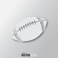 American football ball icon in white style with shadow isolated on grey background.