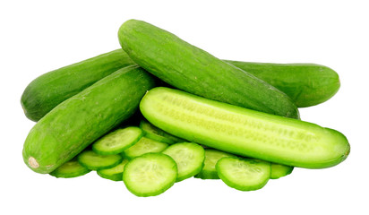 Group of small baby cucumbers isolated on a white background