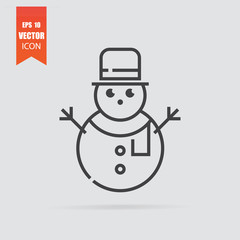 Snowman icon in flat style isolated on grey background.