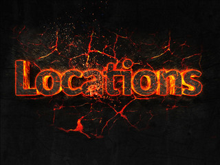 Locations Fire text flame burning hot lava explosion background.